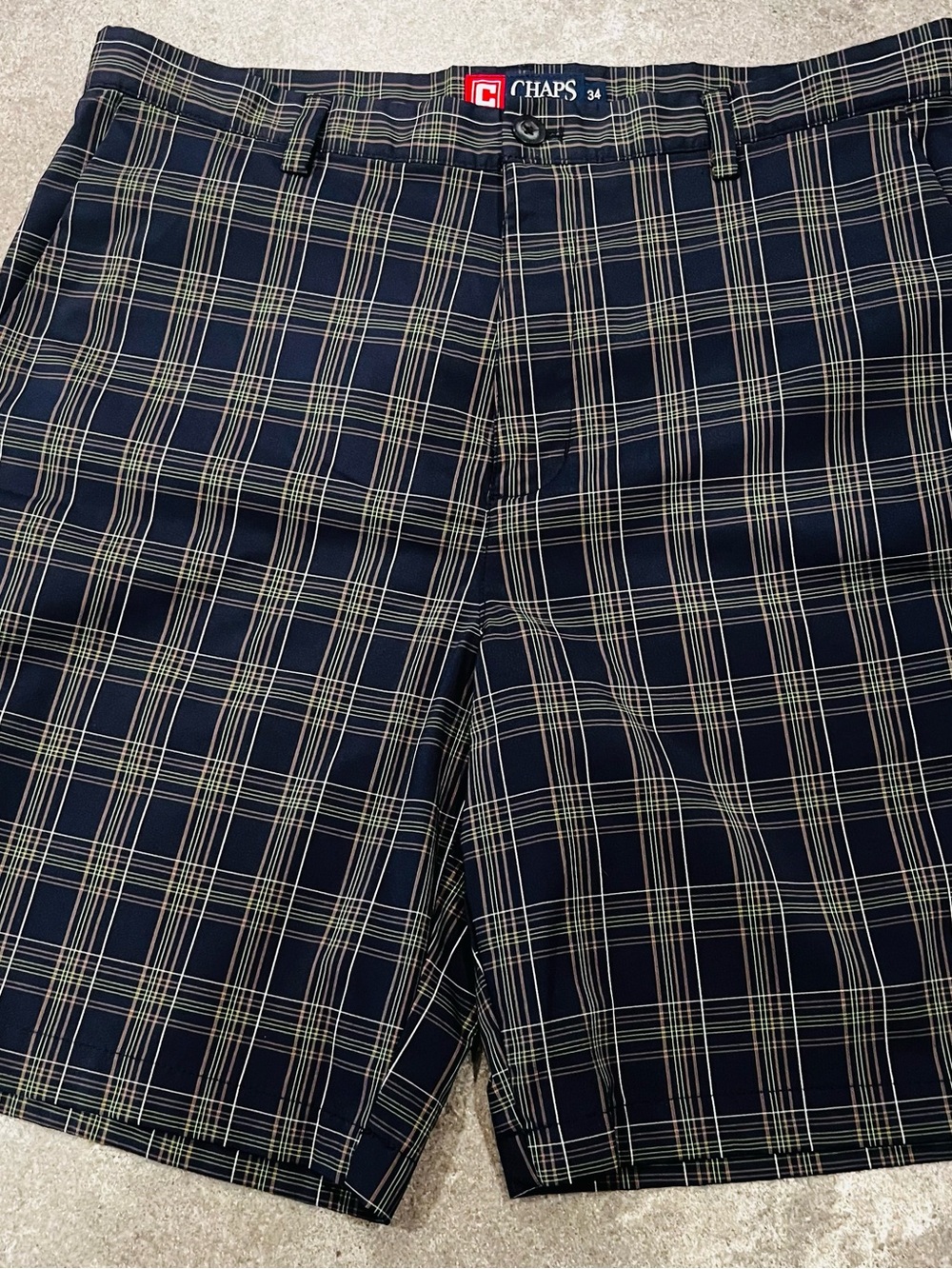 Chaps Men's Navy Plaid Flat Front Shorts